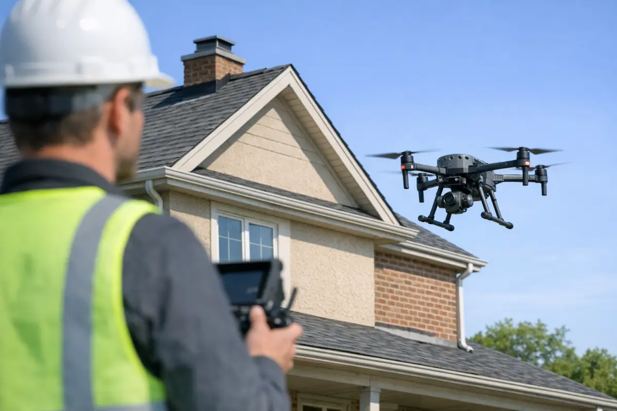 Inspection technique réalisée par drone au dessus d un chantier