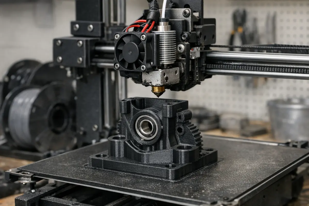 Pièce technique en cours d impression 3D dans un atelier